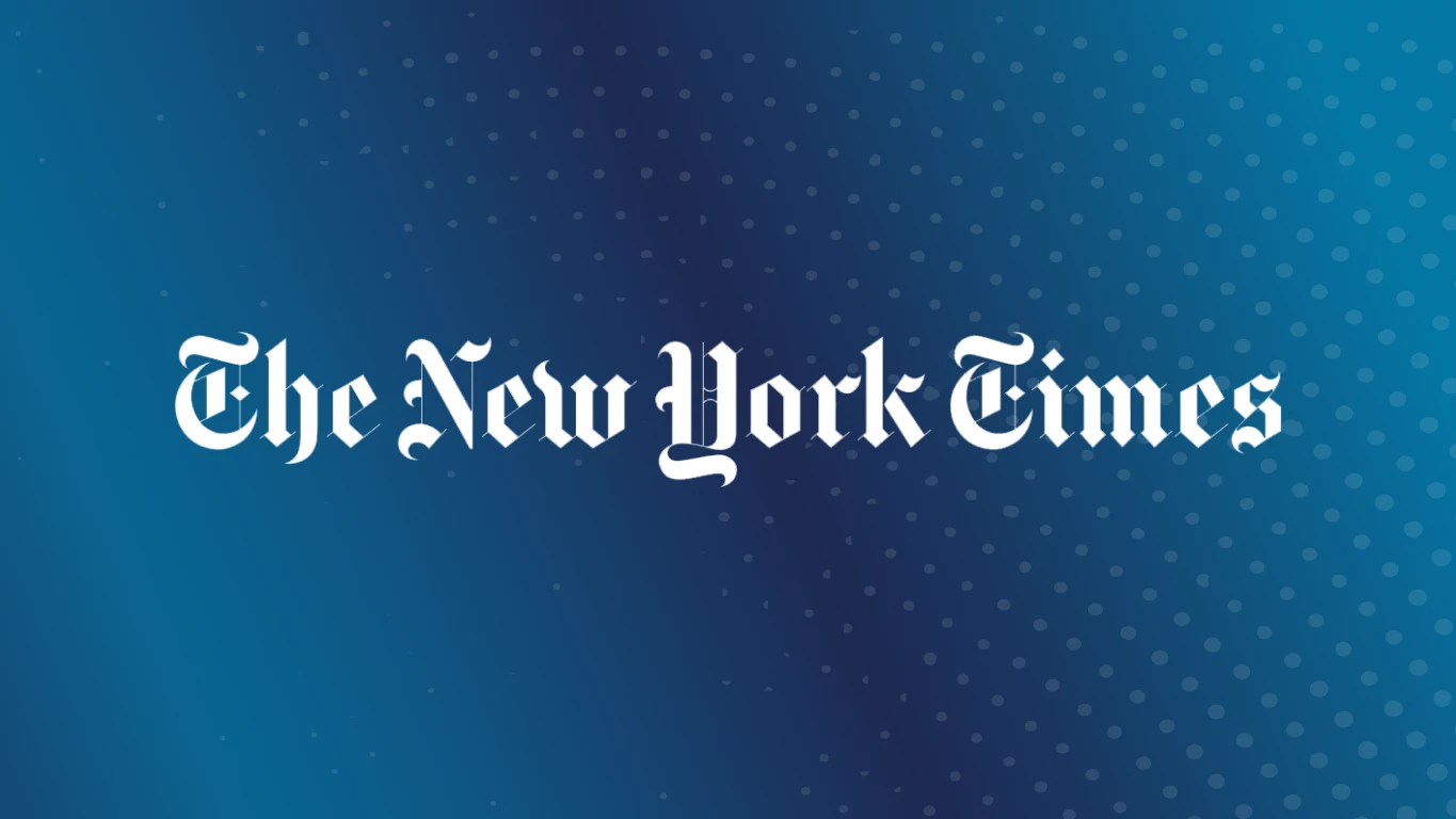 White The New York Times Logo on blue background