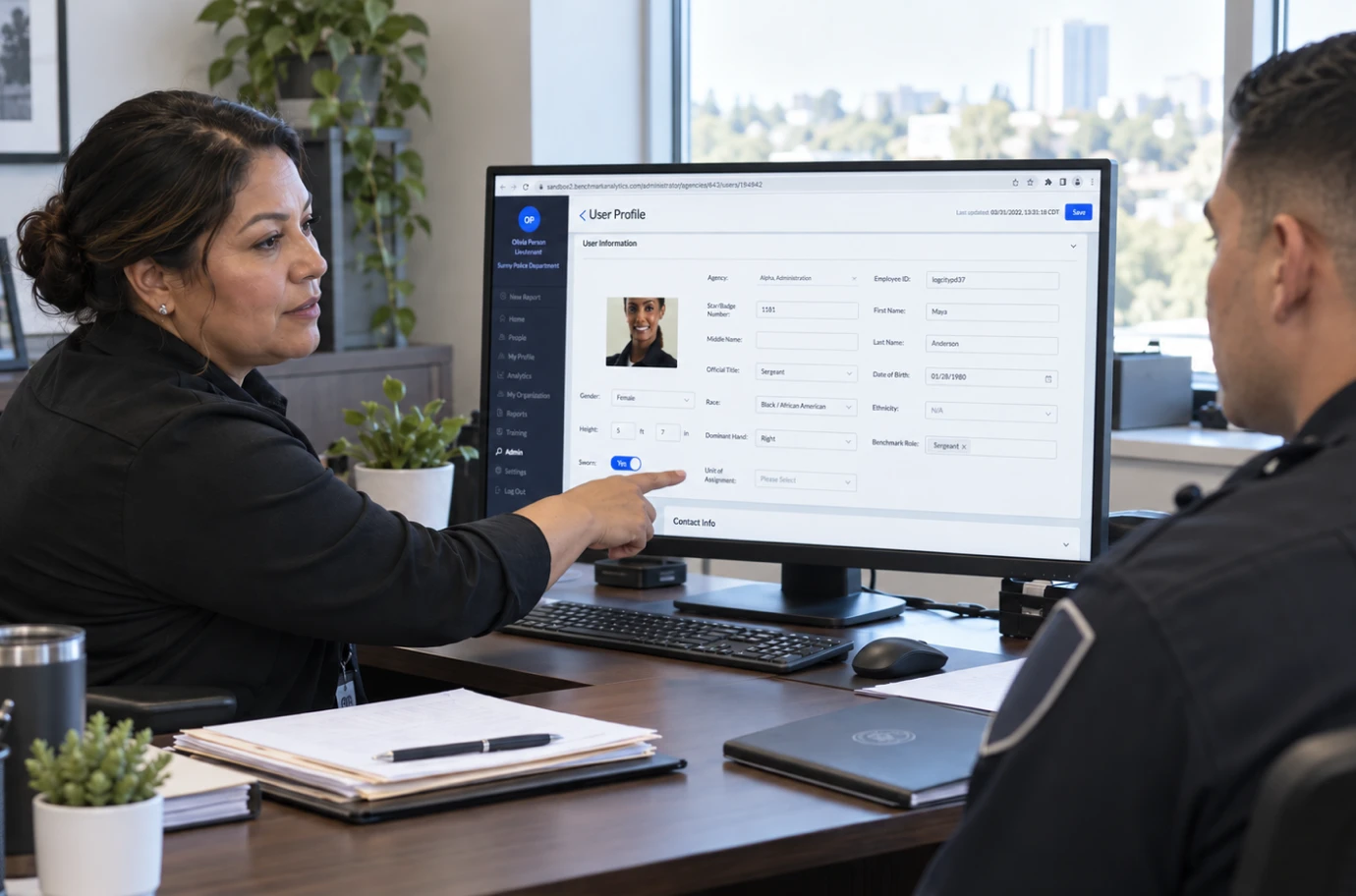 hr manager reviewing employee profile